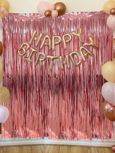 1pc Party Backdrop, Metallic Foil Fringe Tinsel Curtain, Adult Kids Birthday Party Wedding Decoration Baby Shower Favor Supplies for Sale New Zealand| New Collection Online| SHEIN New Zealand Rose Gold Outdoor Party Decor, Pink Backdrop Birthday Photoshoot, Outside Birthday Party Decorations, Rose Gold Birthday Theme, Rose Gold Backdrop Birthday, Photo Booth Backdrop Birthday, Rose Gold Party Favors, Easy Birthday Party Decorations, Photobooth Backdrop Birthday