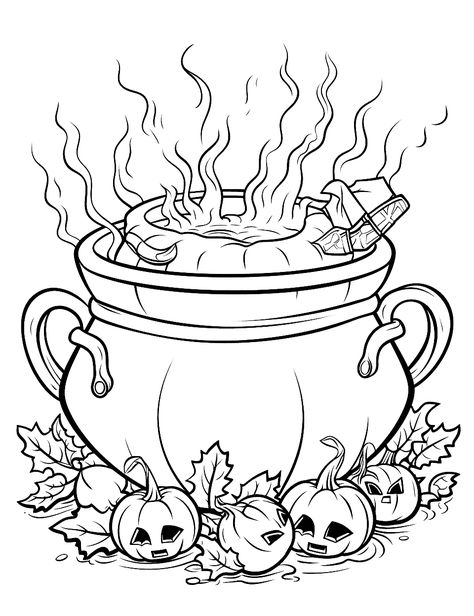 Cauldron Coloring Page, Free Witchy Coloring Pages, Free Halloween Printables Coloring Pages, Witch Coloring Pages Free Printable, Witchy Coloring Pages Free Printable, Witch Coloring Pages For Adults, Cauldron Drawing, Halloween Coloring Pages Free Printable, Witchy Coloring Pages