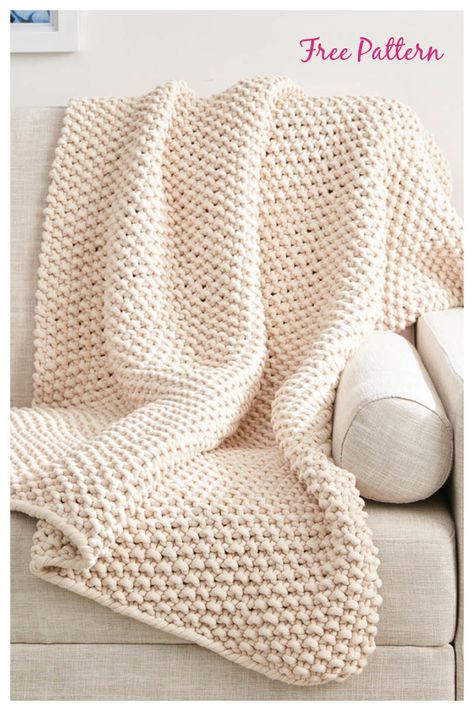 Seed Stitch Blanket, Sock Yarn Knitting Patterns, Knit Throw Blanket Pattern, Easy Blanket Knitting Patterns, Throw Blanket Pattern, Knitting Patterns Free Blanket, Easy Knitting Projects, Winter Craft, Knitted Blanket