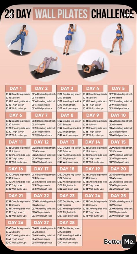 Wall Pilates Challenge, Beginner Pilates, Pilates Workout Plan, Wall Pilates, Pilates Challenge, Beginner Workouts, Wall Workout, Trening Fitness, Pilates For Beginners