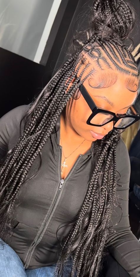 Braided Hairstyles For Black Women Cornrows, Feed In Braids Hairstyles, Box Braids Hairstyles For Black Women, Cute Braided Hairstyles, Braided Cornrow Hairstyles, Quick Braided Hairstyles, Protective Hairstyles Braids, Pretty Braided Hairstyles, Braids With Curls