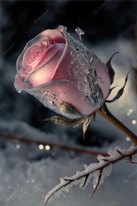 Premium Photo | Frozen magic red rose in the snow romantic background Beautiful Rose Flowers Romantic, Roses In Snow, Snow Romantic, Frozen Roses, Rose Knight, Romantic Snow, Different Types Of Aesthetics, Ice Flowers, Snow Tattoo