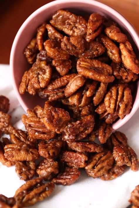 My Easy Candied Pecans Recipe is the perfect sweet and salty snack, gift, or salad topper! These are quick to make and the perfect garnish for sweet and savory dishes! #cookiesandcups #candiedpecans #glazedpecans #pecanrecipe #candiednuts #candiednuts Pecans For Salad, Sugar Roasted Pecans, Recipe For Salad, Candied Pecans Easy, Easy Candied Pecans, Roasted Pecans Recipe, Pecan Recipes Easy, Candied Pecans For Salad, Candied Pecans Recipe