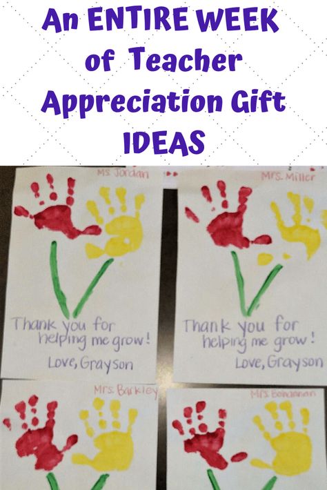 Thoughtful gifts to give for teacher appreciation week for your elementary or preschool teacher.  One gift a day ideas.  #teacherappreciation #thanksteachers #preschoolteachergifts Teachers Appreciation Crafts For Kids, Teacher Appreciation Crafts Preschool, Toddler Crafts For Teacher Appreciation, Diy Teacher Appreciation Cards From Kids, Card For Preschool Teacher, Teacher Appreciation Gifts Homemade, Last Day Of Preschool Gifts For Teachers, Teacher Appreciation Gifts From Toddler, Teacher Appreciation Activities For Kids