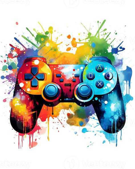 Painting a Watercolor video game controller device Illustration White Background Gaming Painting Ideas, Video Game Art Wallpaper, Gamer Illustrations, Controller Painting, Gaming Prints, Game Controller Art, Gaming Illustration, Gaming Background, Images Pop Art