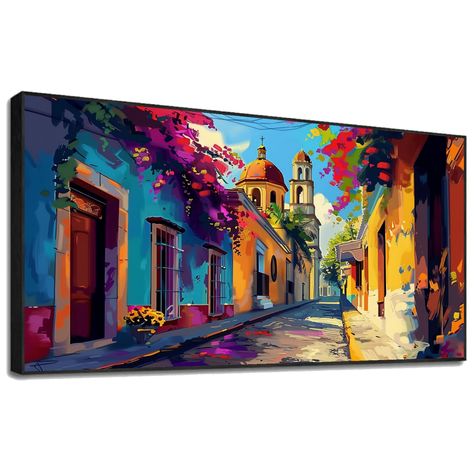 PRICES MAY VARY. Brighten up your living space with this vibrant, colorful Mexican Village wall art print, printed on high-definition giclée canvas, perfect for adding a touch of cultural charm to your home, office, entryway, or bedroom , creating a lively and warm atmosphere This wall art print is available in various sizes: 30"W x 17"H, 36"W x 20"H, 48"W x 27"H, 59"W x 33"H, 69"W x 39 inches tall, all you have to do is measure your wall dimensions and hang this canvas wall art for your room wh Mexican Village, Mexican Wall Decor, Village Painting, Mexican Paintings, Mexican Wall Art, Rustic Wood Wall Art, Mexican Culture Art, Mexican Wall, Large Abstract Wall Art