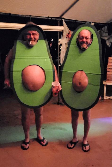 Funny Couples Halloween Costume for Pregnant Ladies or Men with Guts. Fun costume ideas, Avacado! Food costumes. Pregnant Halloween costume idea. Men with beer bellies. Holy Avacado! Happy Halloween. DIY Halloween costume ideas, only need cardboard and paint. $1 Dollar store Halloween. Avacado costume. Hilarious costume party idea. Couple’s costume. Group costume. Funny Couples Halloween Costume, Fun Costume Ideas, Costumes Pregnant, Pregnant Halloween Costume, Avocado Funny, Kostum Halloween, Couples Halloween Costume, Funny Couple Halloween Costumes, Pregnant Halloween Costumes