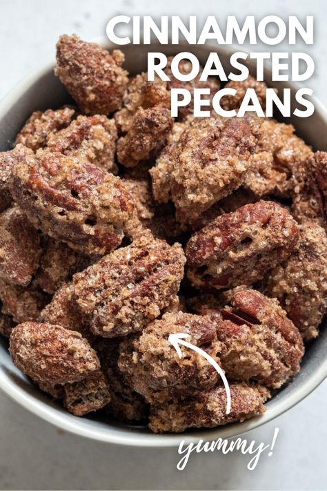 Cinnamon Roasted Pecans, Roasted Pecans Recipe, Honey Roasted Pecans, Cinnamon Sugar Pecans, Sugar Pecans, Candied Pecans Recipe, Glazed Pecans, Sugared Pecans, Roasted Walnuts