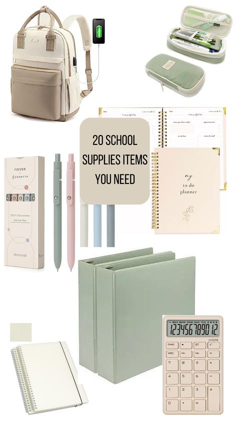 20 Back to School Items You need. Neutral Asesthetic. All Items on amazon. Earthy School Supplies, Amazon Backpacks For School, Amazon Back To School Must Haves, Neutral School Supplies, Amazon School Must Haves, Minimalist School Supplies, Amazon School Supplies, Aesthetic Back To School Supplies, School Essentials Aesthetic