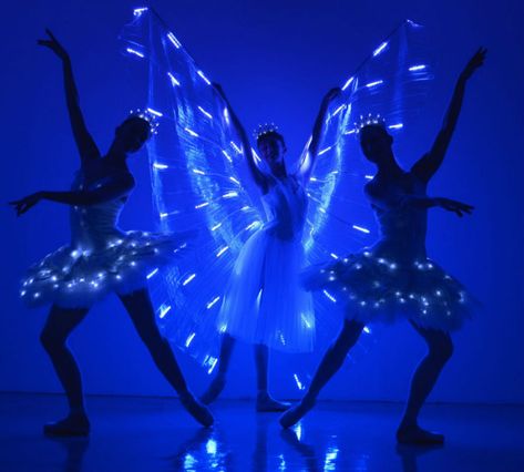 LED Butterfly Dancers Technology Event, Led Butterfly, Santa Coloma, Christmas Aesthetics, A Chorus Line, Dancer Costume, Butterfly Lighting, Event Stand, Ballet Costumes