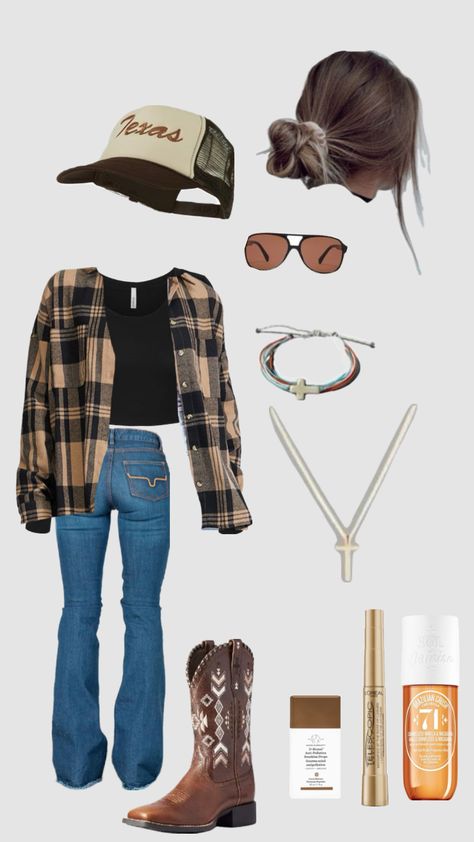 #country #countryfit #westernaesthetic Outfit Ideas Country Girl, Country Outfits For Work, Dress And Country Boots Outfit, Country Basic Outfits, Country Life Outfits, Country Outfit Layout, Cute Southern Outfits Country Style, Country Vibe Outfits, Country Baddie Outfits