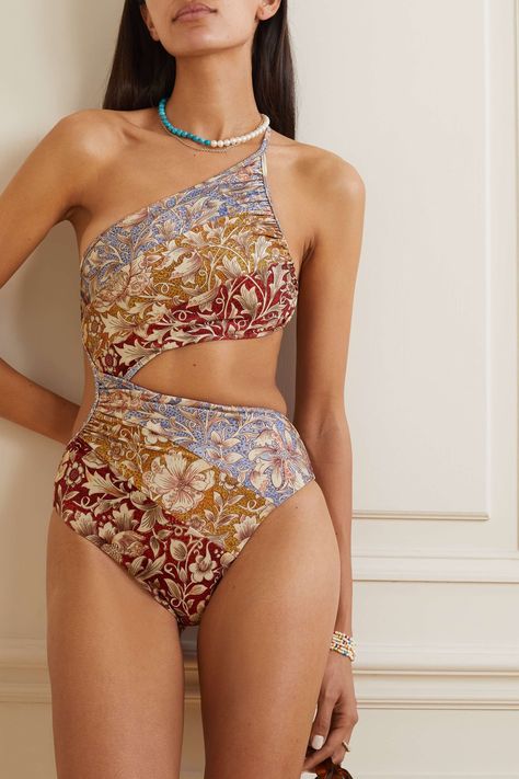 ZIMMERMANN Chintz one-shoulder cutout printed swimsuit Swimsuits 2024, Zimmermann Swimwear, Classy Swimwear, Human Aesthetic, Botanical Fashion, Trendy Swimsuits, Swimsuits Outfits, Beach Wear Outfits, Swimsuit Design