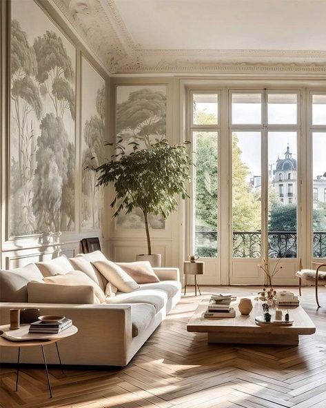 Italian Home Design Architecture, French Modern Interior Design Parisian Apartment, Contemporary Italian Interiors, Living Room Two Sofas, Contemporary Parisian Interiors, Haussmann Interior, Parisian Style Living Room, Art Deco Salon, Paris Interior Design