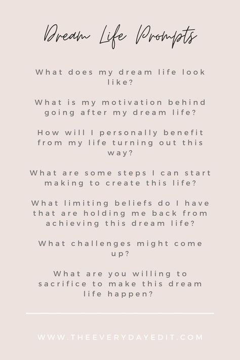 Create your dream life with these journal prompts. Work through them to uncover what your dream life looks like and what you have to do to achieve it. #journaling #journal #journalprompts #dreamlife Life Journal Prompts, Dream Life Journal, Prompts Journaling, Morning Journal Prompts, Create Your Dream Life, Morning Journal, Journal Questions, Healing Journaling, Gratitude Journal Prompts