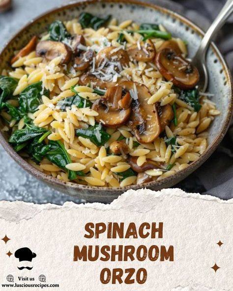 Luscious Recipes Orzo With Spinach, Mushroom Orzo, Cheesy Broccoli Rice Casserole, Creamy Orzo, Spinach And Mushroom, Creamy Garlic Mushrooms, Formula Recipes, Paprika Sauce, Spinach Mushroom