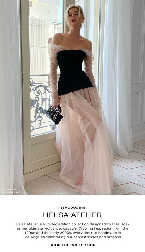 Helsa Atelier, Elegant Fancy Dresses, Long Sleeve Rehearsal Dinner Dress, Evening Look Outfits, Black And White Dress Aesthetic, Gala Dress Aesthetic, Couture Fashion 2023, Fashion Event Outfit, Elegant Gala Dresses