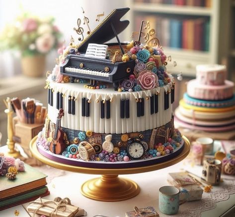 Bolo Musical, Cake Artwork, Music Themed Cakes, Extreme Cakes, Torte Creative, Piano Cakes, Fantasy Cake, Culinary Art, Baking Cakes