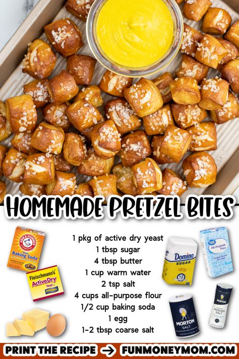 Easy Pretzel Bites, Homemade Pretzel Bites, Pretzel Bites Recipe, Game Night Snacks, Game Night Food, Homemade Pretzel, Pretzel Bites Recipes, Movie Night Food, Soft Pretzel