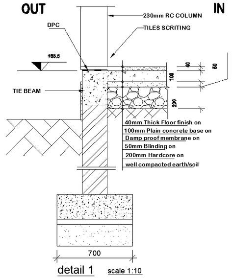 Architecture Section Drawing Details, Detail Section Drawing Architecture, Strip Foundation Detail Drawing, Pad Foundation Detail Drawing, Structure Architecture Drawing, Structural Details Architecture, Foundation Details Architecture, How To Draw Section From Plan, Raft Foundation Detail Drawing