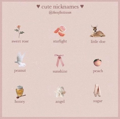 pinterest — 𝑜𝒽𝓃𝑜𝒸𝒶𝓇𝑜𝓁𝒾𝓃𝑒 Beautiful Username, Coquette Words, Soft Nicknames, Cute Nicknames, Aesthetic Names, Pretty Names, Vie Motivation, Angel Aesthetic, Holy Mary