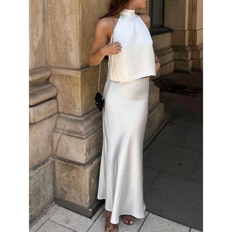 Us 6 / Uk 10 / Eu 38 Bust: 35.4'-37' Waist: 27.6'-29.1' Hips: 37.4'-39' Composition: 97% Polyester, 3% Elastane Design: Halter, Plain Style: Casual, Elegant Thickness: Regular Material: Satin Occasion: Leisure, Vacation Size & Fit Stretch: Non-Stretch Fit Type: Regular Fit Bins A32 Satin Skirt Outfit, Satin Set, Sleeveless Suit, Top Skirt Set, Satin Skirt, Halter Style, Two Piece Dress, Sleeveless Tank Top, Piece Dress