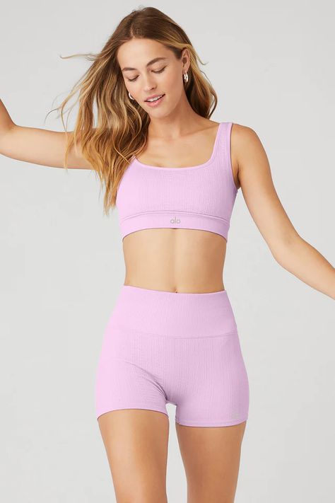 Sugarplum Pink Looks | Alo Yoga Alo Yoga Outfit, Workout Looks, Knit Bra, Pilates Outfit, Exercise Clothes, Gymwear Outfits, Workout Tights, Dance Clothes, Gym Fits