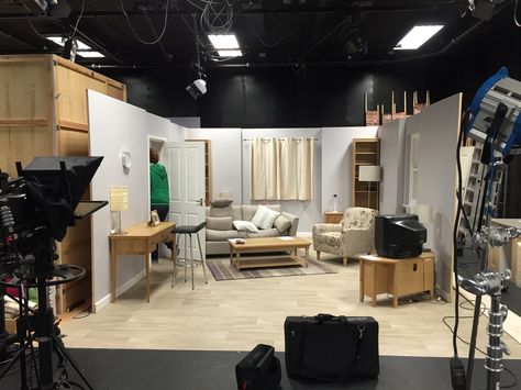 a small room set could maybe be achievable Living Room Stage Set Design, Living Room Set Design, Production Set Design, Film Set Design Ideas, Small Film Studio, Small Tv Studio Set Design Ideas, Filming Set, Movie Set Design, Low Budget Set Design Theatre