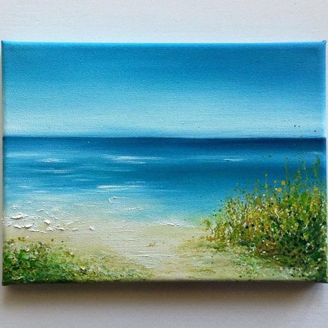 Painting On Canvas For Beginners, Fall Canvas Painting, Beach Art Painting, Oil Painting For Beginners, Black Canvas Paintings, Canvas For Beginners, Texture Painting On Canvas, Small Canvas Paintings, Beach Blue