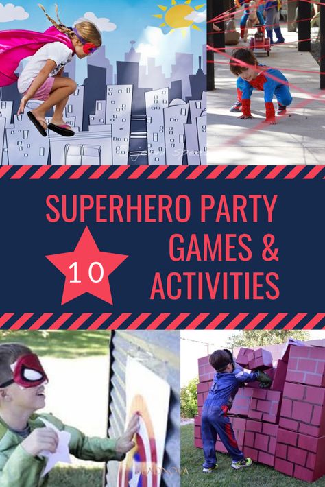 Superhero Party - Smashing & Easy DIY Party Ideas - Beadnova Superhero Minute To Win It Games, Super Hero Carnival Games, Superhero Birthday Party Games Indoors, Superhero Games For Kids Indoor, Superheroes Theme Party, Super Hero Birthday Party Decor, Superhero Carnival Games, Superhero Activities For Kids Games, Superhero Theme Party Games