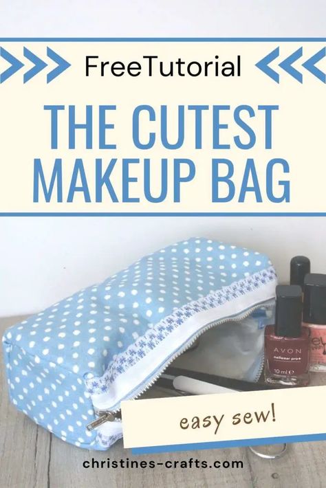 blue spotted makeup bag with a frill detail Diy Makeup Bag Pattern, Easy Tote Bag Pattern Free, Diy Bag Patterns, Sewing Makeup Bag, Cosmetic Bags Diy, Makeup Bag Pattern, Toiletry Bag Pattern, Cosmetic Bag Pattern, Diy Makeup Bag