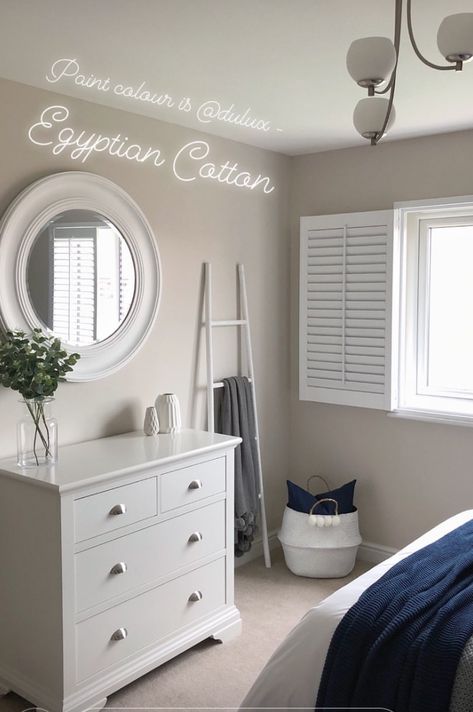 Love this paint colour for a bedroom - Dulux Egyptian Cotton Dulux Bedroom Colours, Bedroom Colour Schemes Warm, Dulux Egyptian Cotton, Warm Bedroom Colors, Small Bedroom Colours, Hallway Colours, Warm Bedroom, Dulux Paint, Bedroom Wall Colors