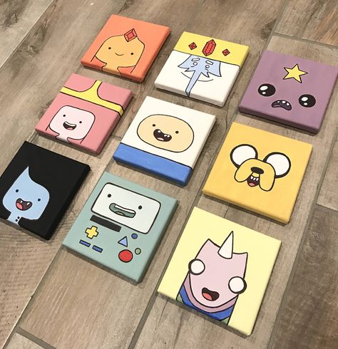 DIY Adventure Time Mini Paintings Mini Tela, Mini Toile, Arte Doodle, Small Canvas Paintings, Hippie Painting, Simple Canvas Paintings, Cute Canvas Paintings, Easy Canvas Art, Canvas Drawings