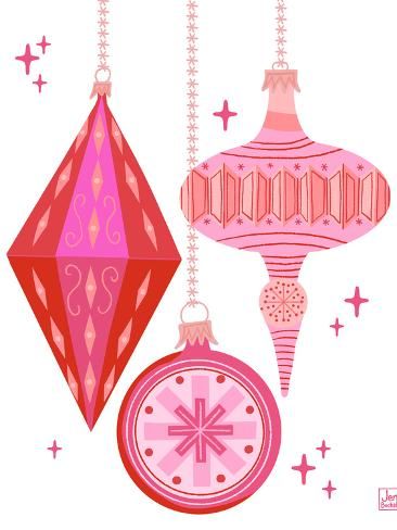 size: 12x9in Art Print: Mod Christmas Ornaments by Jen Bucheli : Christmas Ornaments Art, Collage Stickers, Mod Christmas, Vintage Pink Christmas, Diego Go, Retro Christmas Decorations, Modern Christmas Ornaments, Inspiring Illustration, Ornament Drawing