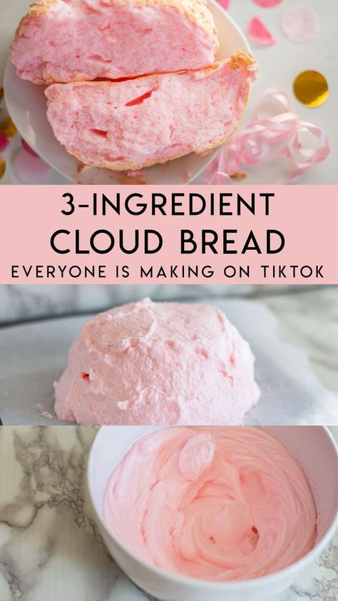 Make the 3 ingredient cloud bread that's all over tiktok right now! Cloud bread recipe! This is not the keto cloud bread. #cloudbread #tiktok Air Fryer Cloud Bread, Keto Cloud Bread, Cloud Bread Recipe, White Recipes, Puff Dessert, Desserts With Few Ingredients, Pink Dessert, Cloud Cake, Food Motivation