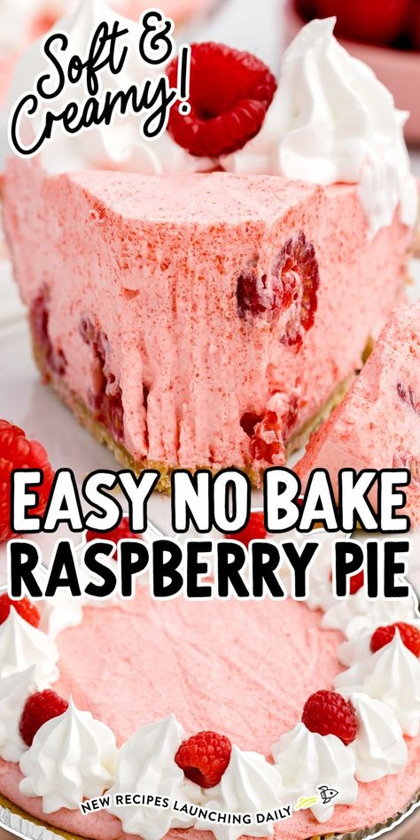 No Bake Raspberry Pie Raspberry No Bake Dessert, Raspberry Creme Pie, No Bake Raspberry Pie, Raspberry Pudding Dessert, No Bake Raspberry Desserts, Raspberry Jello Pie, Raspberry Desserts Cake, Strawberry Whip, Whipped Cream Pie