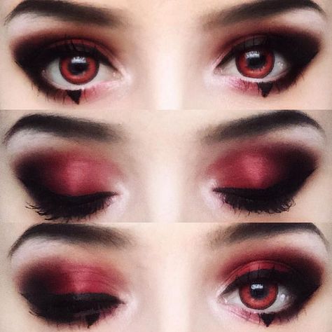 Black And Red Eyeshadow, Maquillage Goth, Goth Eye Makeup, Vampire Bride, Drag Make-up, Vampire Makeup, Punk Makeup, Red Eyeshadow, Swag Makeup