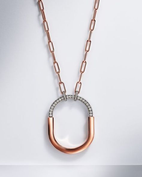 Tiffany & Co. on Instagram: "A closer look at our new Tiffany Lock pendant. This design evolves the iconic collection’s motif into an eye-catching pendant of 18k rose gold and round brilliant diamonds. Link in bio. #TiffanyLock #TiffanyAndCo" Tiffany And Co Rose, Luxury Elegant Necklace With Lock Detail, Tiffany Lock Necklace, Tiffany And Co Lock Necklace, Tiffany Interlocking Circles Necklace, Tiffany Lock And Key Necklace, Diamond Pendant Tiffany & Co., Tiffany Gold, Tiffany Rose