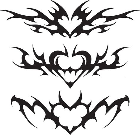 Neo tribal y2k tattoo with heart shape. Cyber sigilism style hand drawn ornaments. Vector illustration of black gothic tribal tattoo designs Heart Cybersigil, Heart Cybersigil Tattoo, Tatuagem Y2k, Tattoo Designs Y2k, Succubus Tattoos, Gothic Graphic Design, Gothic Tattoo Designs, Trible Tattoos, Goth Tattoos