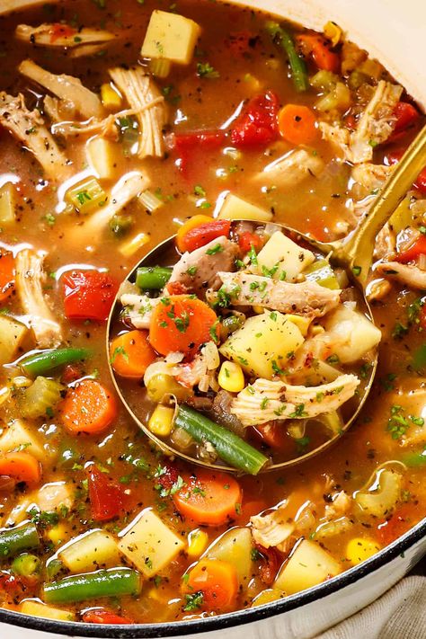 The Best Chicken Vegetable Soup Recipe - Carlsbad Cravings Chicken Vegetable Soup Crockpot, Homemade Chicken Vegetable Soup, Chicken And Veg Soup, Chicken Broth Soup, Rotisserie Chicken Soup, Chicken Veggie Soup, Chicken Vegetable Soup Recipes, Chicken Vegetable Soup, Sliced Carrots