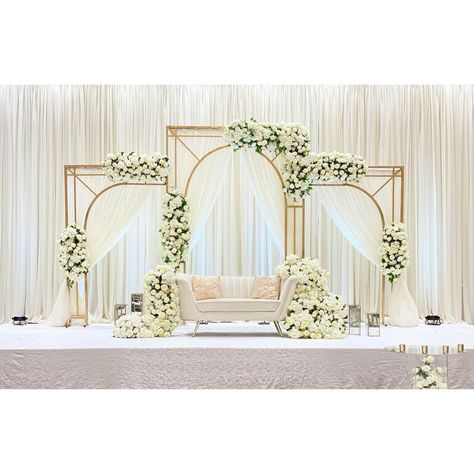 Jind Kaur Decors on Instagram: “Rickey ♥️ Jasjeet’s Reception” Nikah Venue Decor, Simple Reception Stage Decoration, Simple Wedding Stage Decor, White Stage Decoration Wedding, Wedding Stage Simple, Nikah Stage Decoration, Simple Stage Decorations Wedding Backdrop Ideas, Stage Decorations Wedding Receptions, Jind Kaur