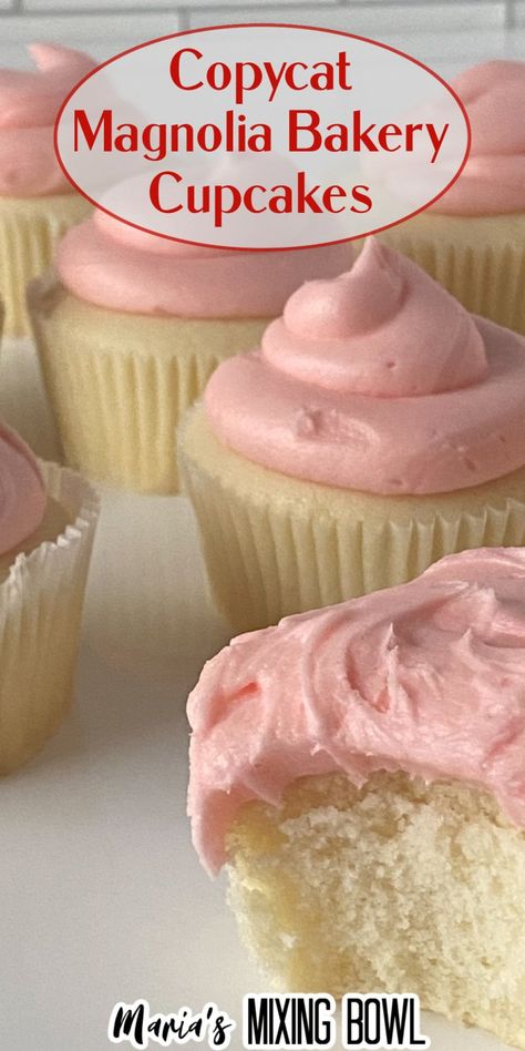 These Copycat Magnolia Bakery Cupcakes are absolutely delicious. These light, fluffy cupcakes frosted with buttercream frosting taste just as good, or better, than the original, and that's saying something! Light Fluffy Cupcakes, Best Boxed Cupcakes, Cake Flour Cupcakes, Cake Flour Cupcakes Recipes, Copycat Cake Recipes, Jumbo Cupcake Recipes, Cupcake Recipes Strawberry, Sicilian Christmas, Magnolia Cupcakes