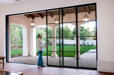 Mediterranean Patio, Sliding Glass Doors Patio, Glass Doors Patio, Steel Windows, Door Track, Shutter Doors, Mediterranean Decor, Sliding Windows, Mediterranean Homes