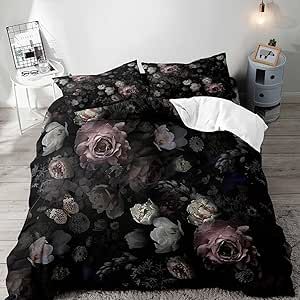 LUVIVIHOME 2PCS Black Floral Duvet Cover Twin Bedding Sets, Gothic Bedding, Dark Moody Victorian Aesthetic Retro Garden Blossom Botanical Vintage Peony Rose Flower Comforter Quilt Cover, 1 Pillow Case Dark Academia Duvet Cover, Whimsigoth Bedding Set, Goth Bedding Set, Dark Cottagecore Bedding, Moody Duvet Cover, Dark Academia Bed Sheets, Dark Floral Bedding, Dark Bedspread, Whimsigoth Bedding