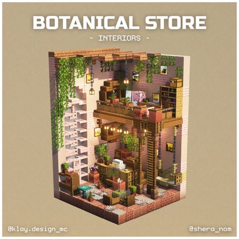 BOTANICAL STORE 🪴 | Here’s a wonderful interior concept I built with the amazing @shera_nom ! 😱 This ended bigger than we thought!! Let us… | Instagram Minecraft Dog House Interior, Rooms Game Ideas, Tower Minecraft Ideas, Botanical Store, Minecraft Towers, Minecraft Stores, Minecraft Shops, Minecraft Steampunk, Rumah Minecraft Sederhana