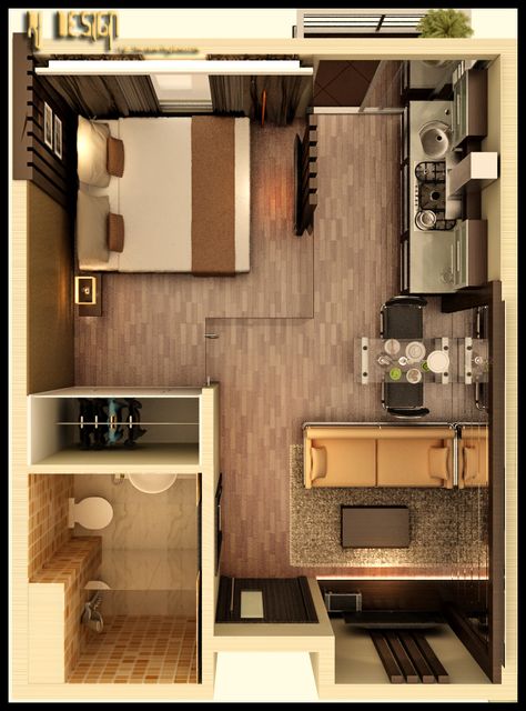 Apartment Ocean Park by ryb-benjamin Studio Apartment Floor Plans, Apartemen Studio, Apartment Floor Plans, Studio Apartment Layout, Studio Living, Apartment Layout, Apartment Plans, Tiny Apartment, Small Studio