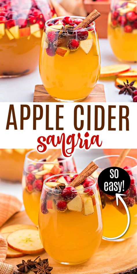 Apple Sangria Recipes, Apple Cider Sangria Recipe, Fall Sangria Recipes, Sangria Drink, Apple Sangria, Cider Sangria, Apple Cider Sangria, Cider Drinks, Apple Drinks