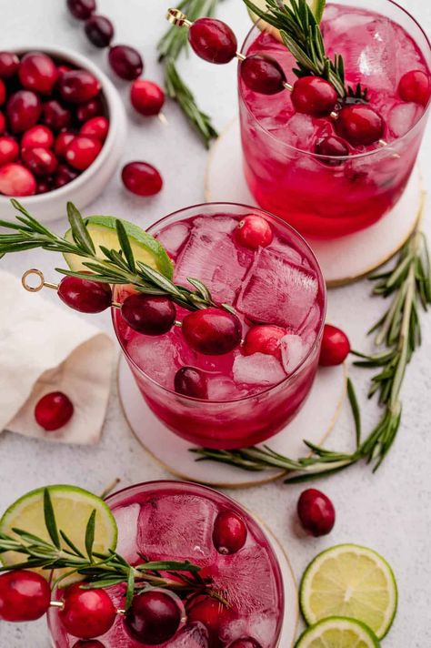 Cranberry Rosemary Cocktail Rosemary Christmas Tree Cocktail, Cranberry And Rosemary Cocktail, Rosemary Cranberry Cocktail, Cranberry Spritzer Cocktails, Cranberry Rosemary Cocktail, Cranberry Christmas Cocktail, Classy Cocktails, Friendsmas Party, Prosecco Drinks