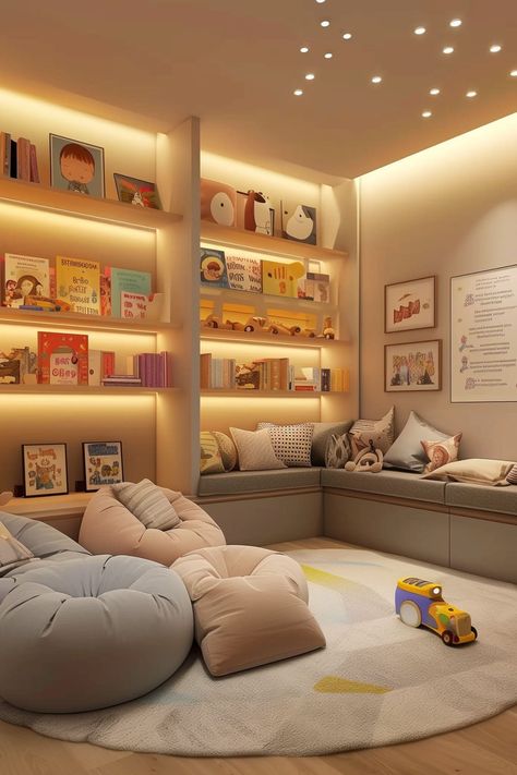 22 Creative Playroom Ideas - Remodr Playroom With Dark Furniture, Toddler Tv Room, Basement To Playroom, Playroom Loft Ideas Upstairs, Basement Tv Playroom, Stylish Playroom Ideas, Playroom No Windows, Playroom Extension Ideas, Grown Up Playroom Ideas