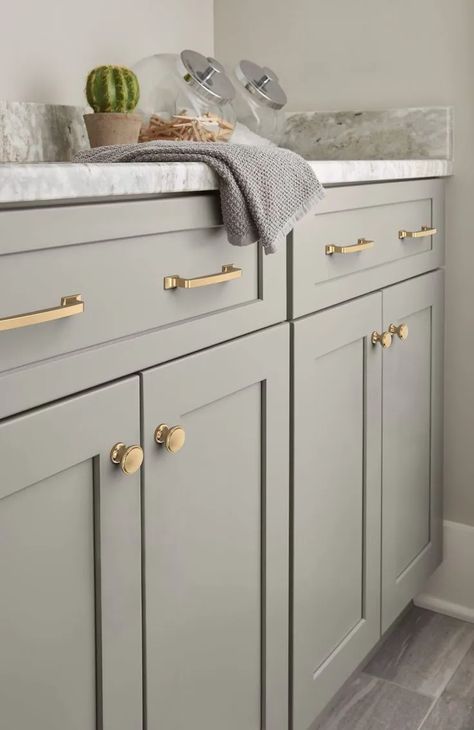 7 BEST Taupe Kitchen Cabinet Ideas [October 2024 Update] Greige Paint Colors Cabinets, Countertops With Greige Cabinets, Best Taupe Paint Color For Furniture, Modern Taupe Kitchen Cabinets, Diy Two Tone Kitchen Cabinets, Tan Cupboards Kitchen, Mizzle Kitchen Cabinets, Taupe Cabinets Wood Island, Painted Kitchen Cabinets 2024