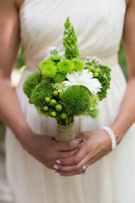 Beautiful Green & White Wedding Bouquet Featuring: White Gerbera Daisies, White Chrysanthemums (Daisies), Green Snowball Viburnum, Green Trick Dianthus, Green Mums, Green Hypericum Berries, Green Bells Of Ireland**** Chrysanthemum Wedding, Lime Wedding, White Gerbera, Lime Green Weddings, Bells Of Ireland, Rustic Mountain Wedding, Greenery Wedding Bouquet, Green Wedding Bouquet, Green Wedding Flowers